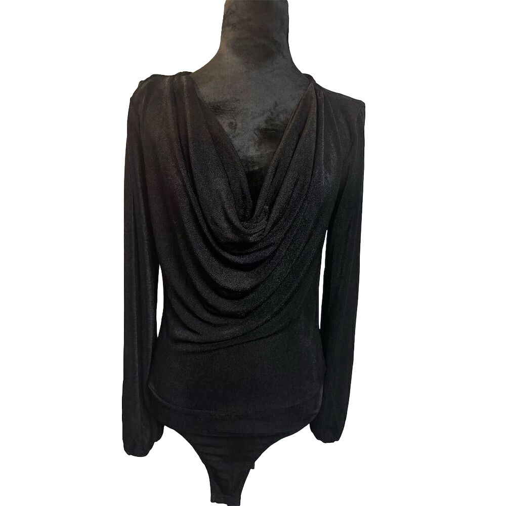 Band of the Free Women's Black Cowl Neck Long Sleeve Bodysuit M